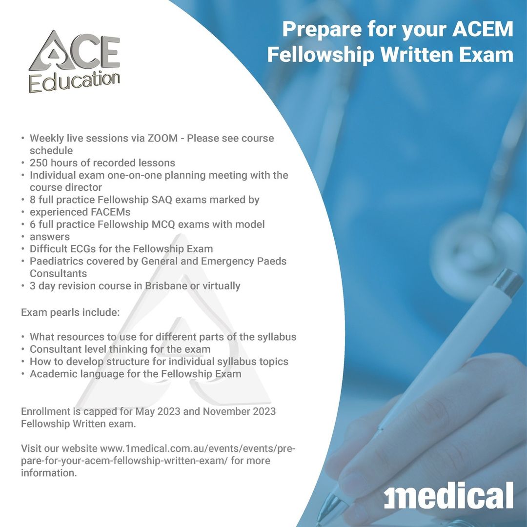 Doctors, do you need to prepare for your upcoming exams?

Ace Education are having online weekly live sessions to help y...